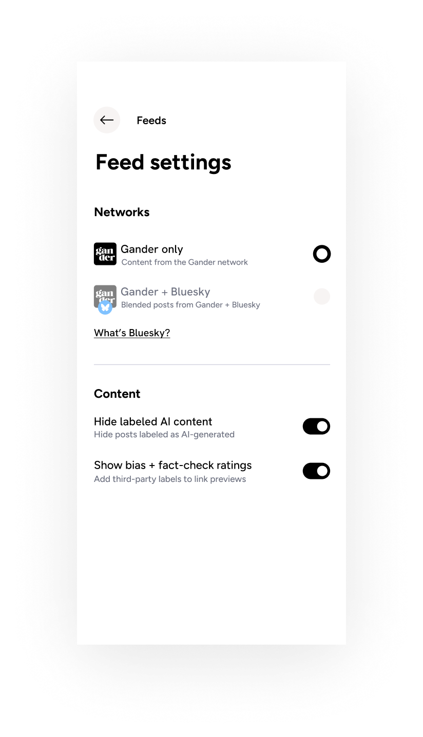 Gander feed settings on mobile