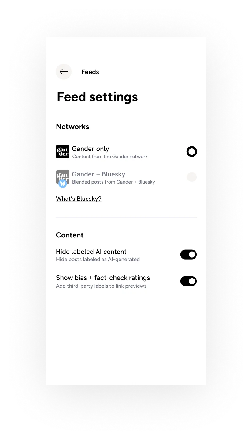Gander feed settings on mobile