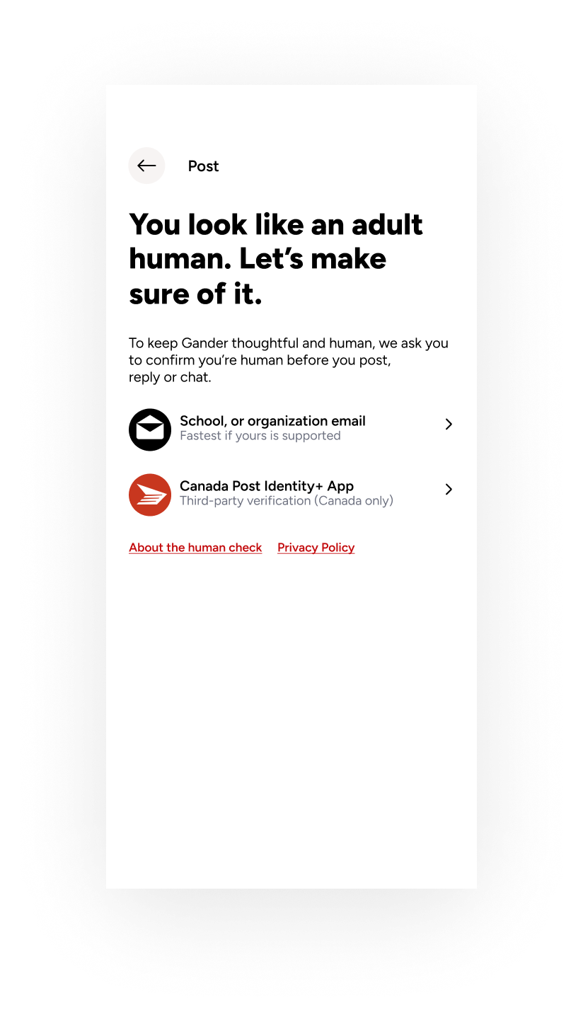 Gander Human Check on mobile