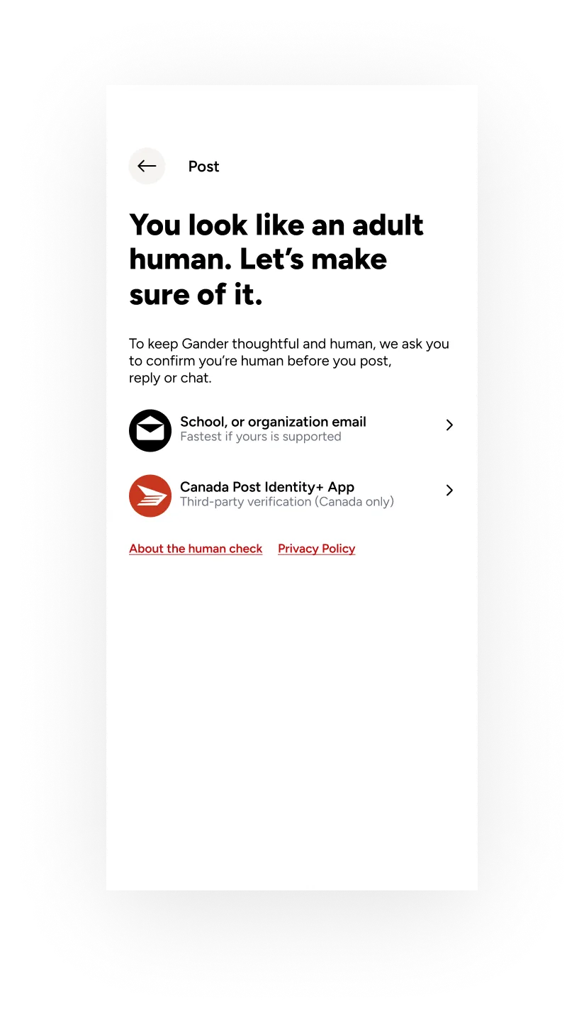 Human Check de Gander sur mobile